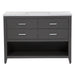 48.5 inch Alda gray bathroom vanity with silver ash granite-look top, polished chrome handles, 4 drawers, open shelf, adjustable legs