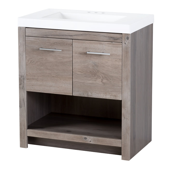 Right side of Birney 30.5" W Freestanding Bathroom Vanity with 2-door cabinet, open shelf, white sink top