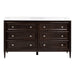 Bolivar 61" wide double-sink dresser-style vanity features a traditional design with 6 inset, recessed-panel cabinet drawers, satin nickel pulls, a white cultured marble countertop with integrated sinks and adjustable tapered legs in a rich brown finish