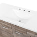 Predrilled sink top on Breena 48.25 bathroom vanity with woodgrain finish, 2-door cabinet, 6 drawers, polished chrome hardware, and white sink top