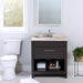 Brooksley 1-drawer vanity with sink top installed in a bathroom with faucet, toilet, window, mirror