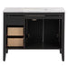 Open back of Cartland 43-in gray bathroom vanity with 2-door cabinet, 3 drawers, garnite-look sink top