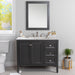 Cartland 43-in gray bathroom vanity with 2-door cabinet, 3 drawers, garnite-look sink top installed in batroom 