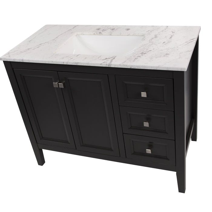 Top view of Cartland 43-in gray bathroom vanity with 2-door cabinet, 3 drawers, garnite-look sink top