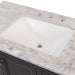 Closeup of predrilled granite-look sink top on Cartland 43-in gray bathroom vanity with 2-door cabinet, 3 drawers, garnite-look sink top