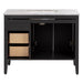 Open back on Cartland 43-in gray bathroom vanity with 2-door cabinet, 3 drawers, garnite-look sink top