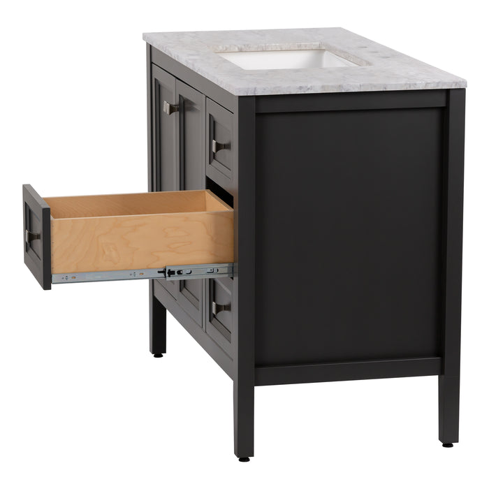 Right side of Cartland 43-in gray bathroom vanity with 2-door cabinet, 3 drawers, garnite-look sink top