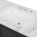 Closeup of predrilled granite-look sink on Cartland 43-in gray bathroom vanity with 2-door cabinet, 3 drawers, garnite-look sink top