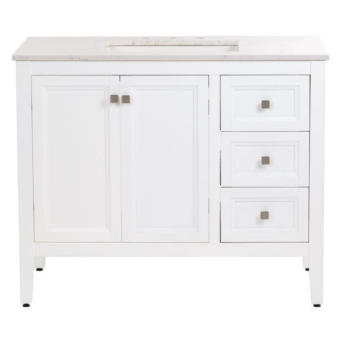 Cartland 43-in white bathroom vanity with 2-door cabinet, 3 drawers, garnite-look sink top