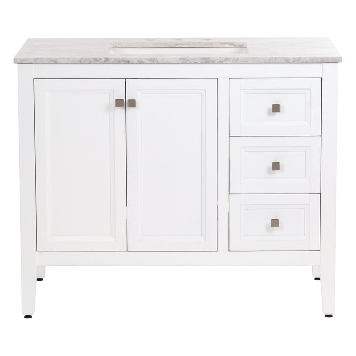 Cartland 43-in white bathroom vanity with 2-door cabinet, 3 drawers, garnite-look sink top