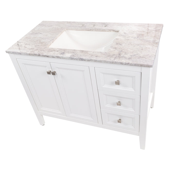 Top view of Cartland 43-in gray bathroom vanity with 2-door cabinet, 3 drawers, garnite-look sink top