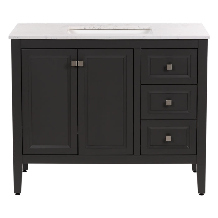 Cartland 43-in gray bathroom vanity with 2-door cabinet, 3 drawers, garnite-look sink top