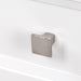Satin nickel hardware on Cartland 43-in gray bathroom vanity with 2-door cabinet, 3 drawers, garnite-look sink top