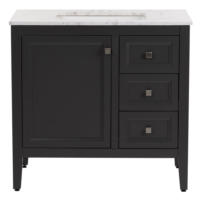 Cartland 37 in gray bathroom vanity with cabinet, 3 drawers, sink top