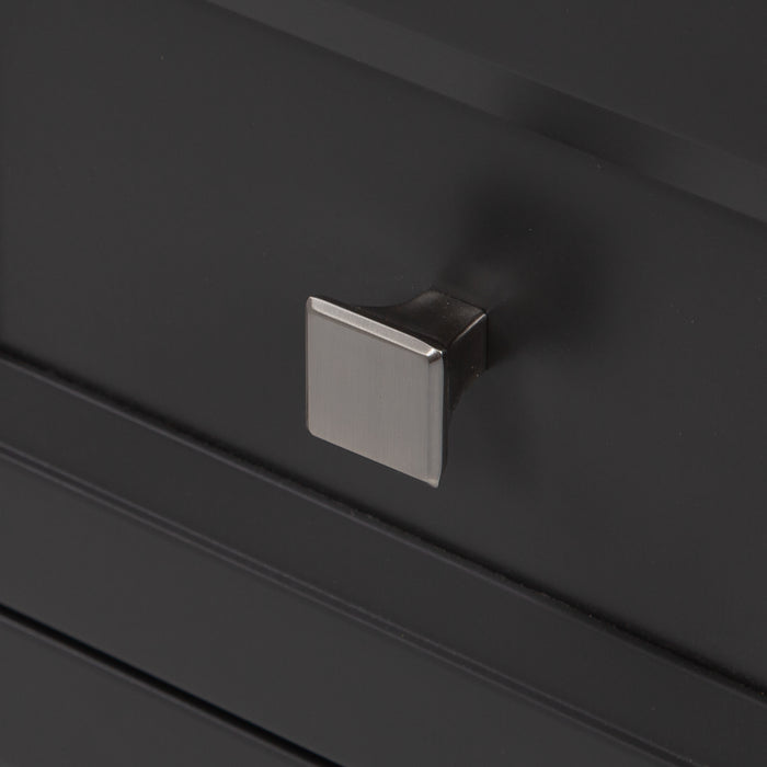 Satin Nickel hardware on Cartland 37 in gray bathroom vanity with cabinet, 3 drawers, sink top