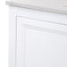 Edge closeup of Cartland 37 in white bathroom vanity with cabinet, 3 drawers, sink top