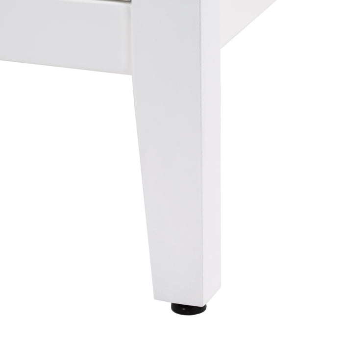 Adjustable leg Cartland 37 in white bathroom vanity with cabinet, 3 drawers, sink top