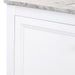 Edge closeup of Cartland 37 in white bathroom vanity with cabinet, 3 drawers, sink top