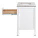 Right side of Cartland 37 in white bathroom vanity with cabinet, 3 drawers, sink top