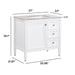 Measurements of Cartland 37 in white bathroom vanity with cabinet, 3 drawers, sink top: 37-in W x 22-in D x 35.1-in H