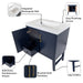 Features of Darya 30.5-in modern blue bathroom vanity with white sink top, 2 doors, interior drawer