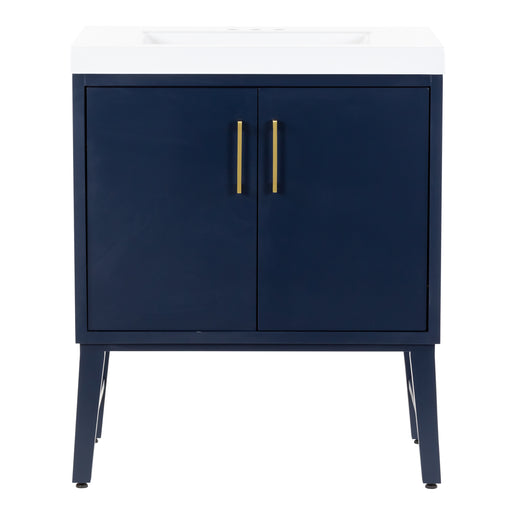 Darya 30.5-in modern blue bathroom vanity with white sink top, 2 doors, interior drawer