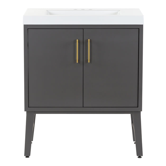 Darya 30.5-in modern gray bathroom vanity with white sink top, 2 doors, interior drawer