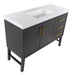 Top view of 48.5 in. Darya gray bathroom vanity with 3 drawers, cabinet, brushed gold pulls, white sink top