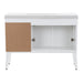 Open back on 48.5 in. Darya white bathroom vanity with 3 drawers, cabinet, brushed gold pulls, white sink top