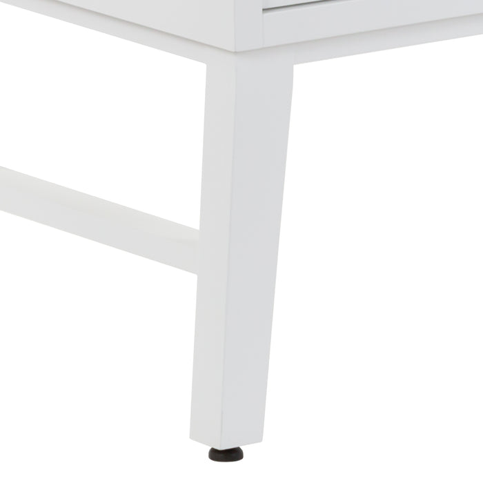 Adjustable leg on 48.5 in. Darya white bathroom vanity with 3 drawers, cabinet, brushed gold pulls, white sink top