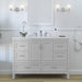 Destan 48 in. bathroom vanity with 4 drawers, cabinet, polished chrome hardware, white sink top installed in bathroom