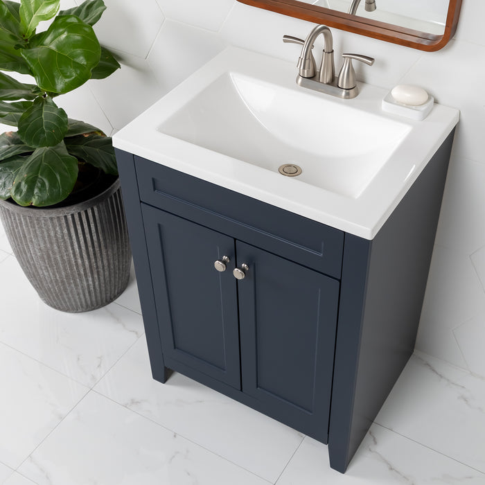 24.25" Shaker-Style Vanity With 2 Doors and White Sink Top