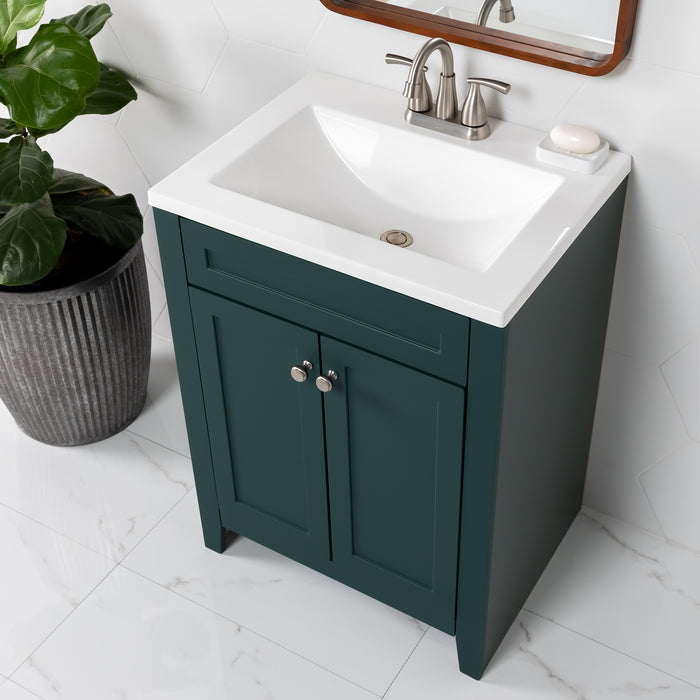 24.25" Shaker-Style Vanity With 2 Doors and White Sink Top