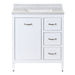 Front of Tilford white furniture-style bathroom vanity with 1-door cabinet, 3 drawers, silver ash sink top
