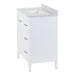 Angled view of Tilford white furniture-style bathroom vanity with 1-door cabinet, 3 drawers, silver ash sink top