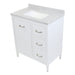 Top view of Tilford white furniture-style bathroom vanity with 1-door cabinet, 3 drawers, silver ash sink top