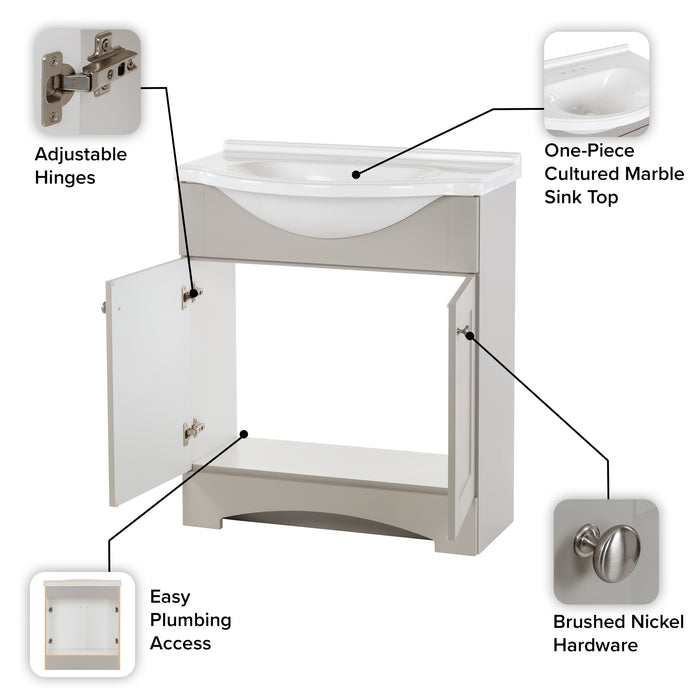 31" Bathroom Vanity With Drop-in Belly Bowl Sink Top