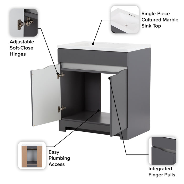 30.25" Bathroom Vanity With 2 Doors and White Sink Top