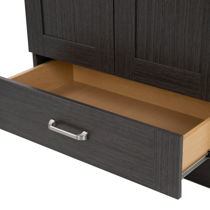 Open bottom drawer on the 30.25" Noelani powder room vanity, shown here in Milano Oak finish