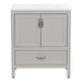 Destan 30 in light gray bathroom vanity with base drawer, cabinet, polished chrome hardware, white sink top