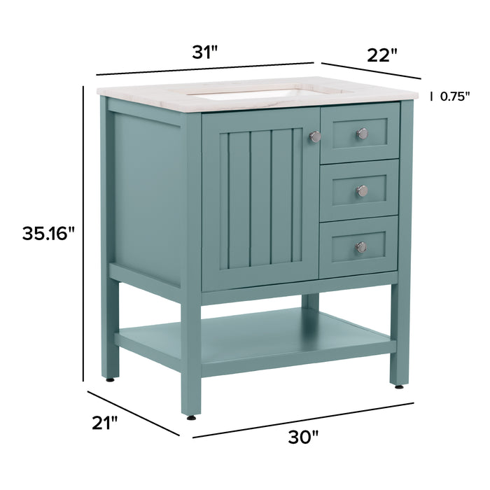 31" Coastal-Style Vanity With 2 Drawers and Sink Top