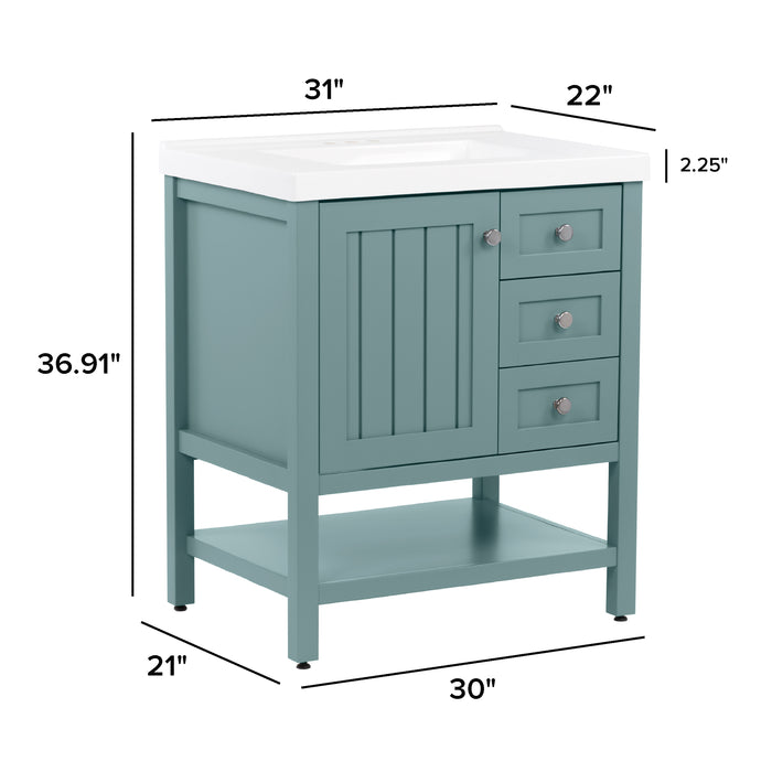 31" Coastal-Style Vanity With 2 Drawers and Sink Top