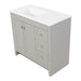 Top view Lonsdale 36 inch warm gray powder room vanity with 2 doors, 3 drawers, and white top with offset sink