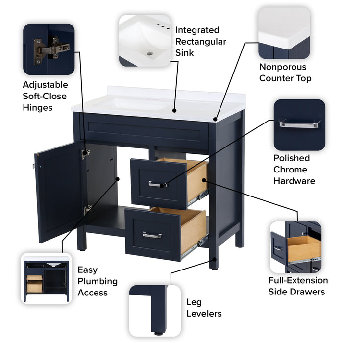 36.5" Furniture-Style Bathroom Vanity With Legs and Sink Top