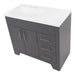 Top view of Salil 36 inch 2-door gray bathroom vanity with 2 drawers and white top