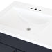 Predrilled offset sink top on Salil 36 inch 2-door blue bathroom vanity with 2 drawers and white top