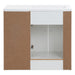 Open back of Salil 36 inch 2-door white bathroom vanity with 2 drawers and white top