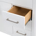 Open top drawer on Salil 36 inch 2-door white bathroom vanity with 2 drawers and white top
