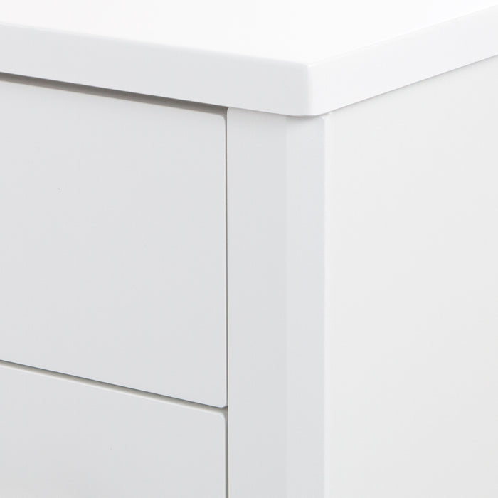 Corner of Salil 36 inch 2-door white bathroom vanity with 2 drawers and white top