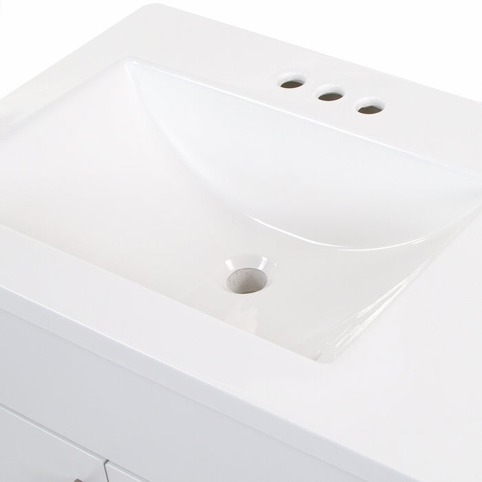 Predrilled sink top on Salil 36 inch 2-door white bathroom vanity with 2 drawers and white top